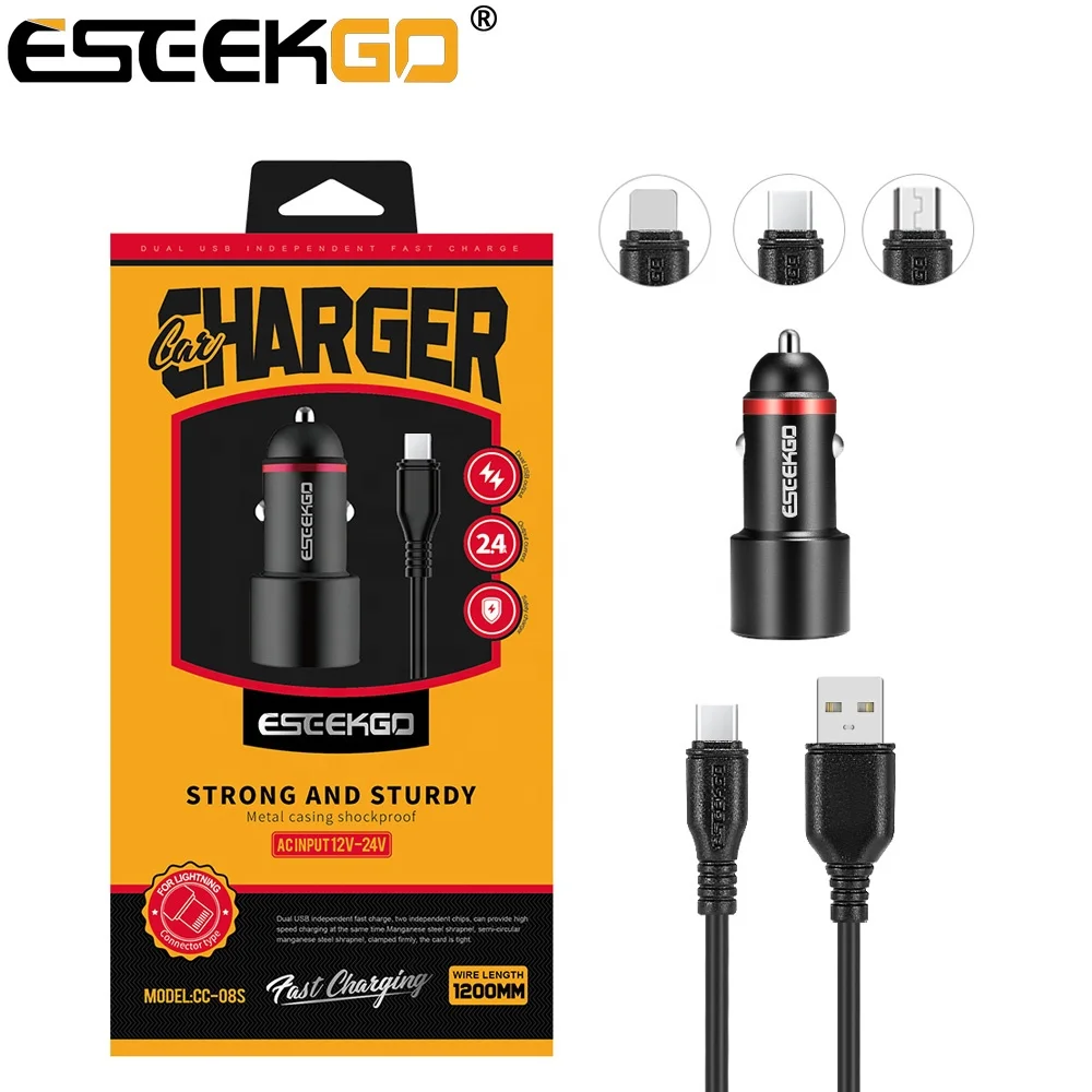 

Eseekgo Quick Charge QC3.0 Car Charger Dual USB 5V 2.4A Mobile Phone Fast Charging Car charger With USB Cable, Black