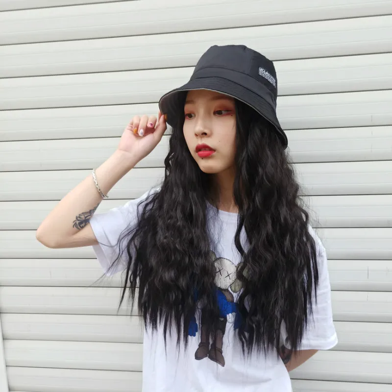 

Hat Wig One Corn Perm Long Curly Hair Water Wave Wool Curly Wig Wholesale Synthetic Wigs Hat