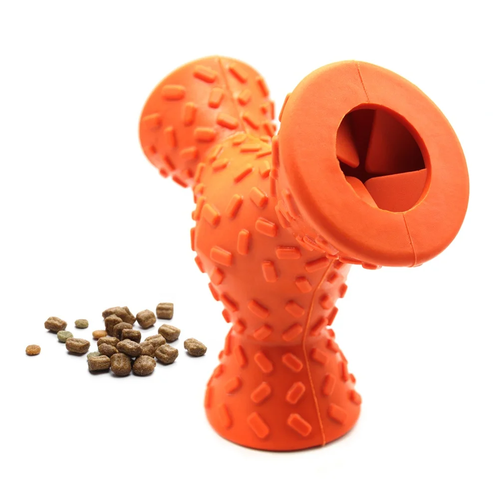 

durable Chew Toys Doggy Soft three-sided dog food interactive toy rubber dog chew toy, Orange,green
