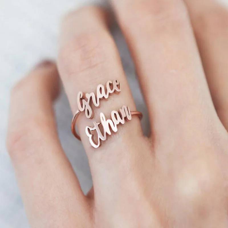 

Trendy Design Jewelry With Couples Name Letter Ring Gold Customize Ring Stainless Steel Ring, Gold;rose gold;silver