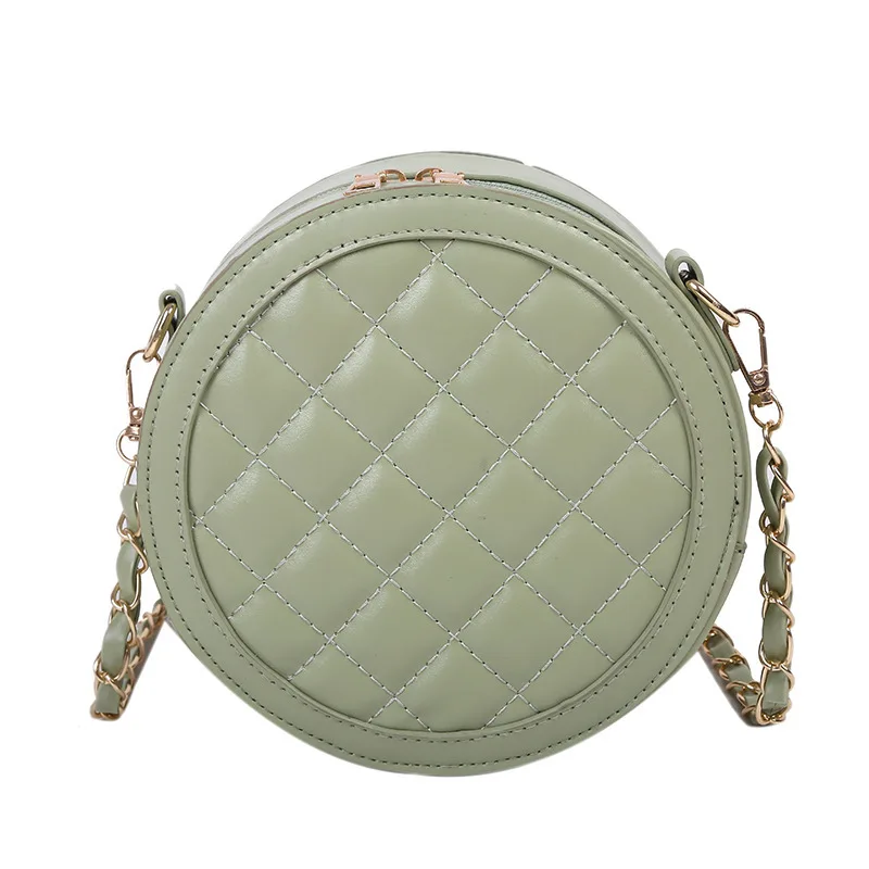 

Korean Style New Fashion Diamond Lattice Embroidery Chain 2021 Leather Girls Round Crossbody Mini Purses and Handbags for Women, 4 colors