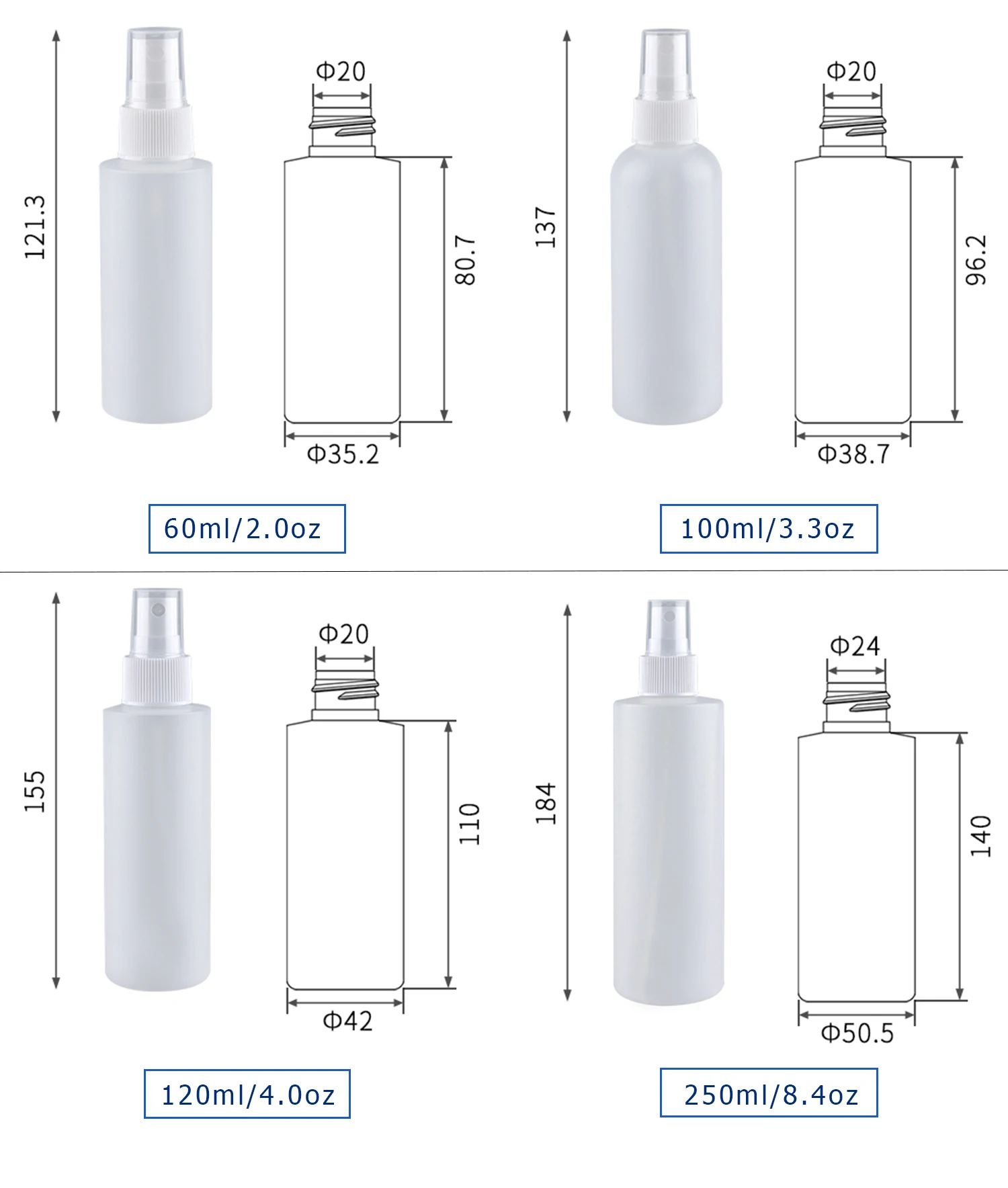 Pet Hdpe Empty 30ml 50ml 80ml 100ml 150ml Plastic Spray Bottles For