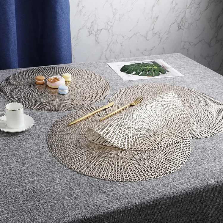 

Wedding Decorative PVC Placemat Set Nordic Golden Mat Table Dinner Placemat, Gold