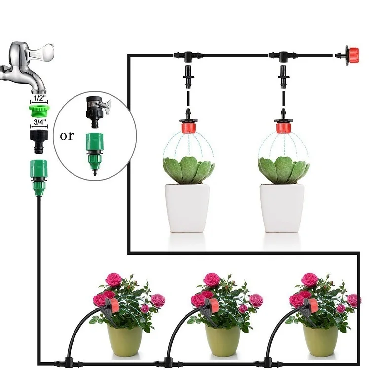

Drip Irrigation Kits Plant Watering Kit Irrigation System Automatic Irrigation Set for Garden Greenhouse Patio Lawn, Black