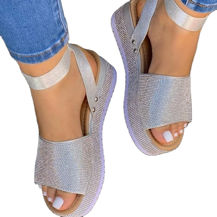 

2021 summer new Rhinestone color diamond high heel women's shoes European and American large fashion thick sandals, Picture