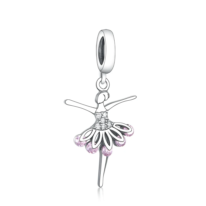 

Wholesale Jewelry Fashion Luxury Pendant 925 Sterling Silver Beads Pink CZ Elegant Ballet Girl Dangle Charms for Jewelry Making