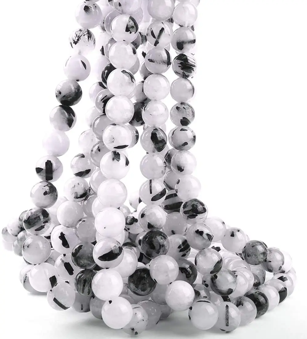 

2021 big stone factory raw natural loose gemstone crystal stone beads black rutilated quartz gem stones beads for jewelry making