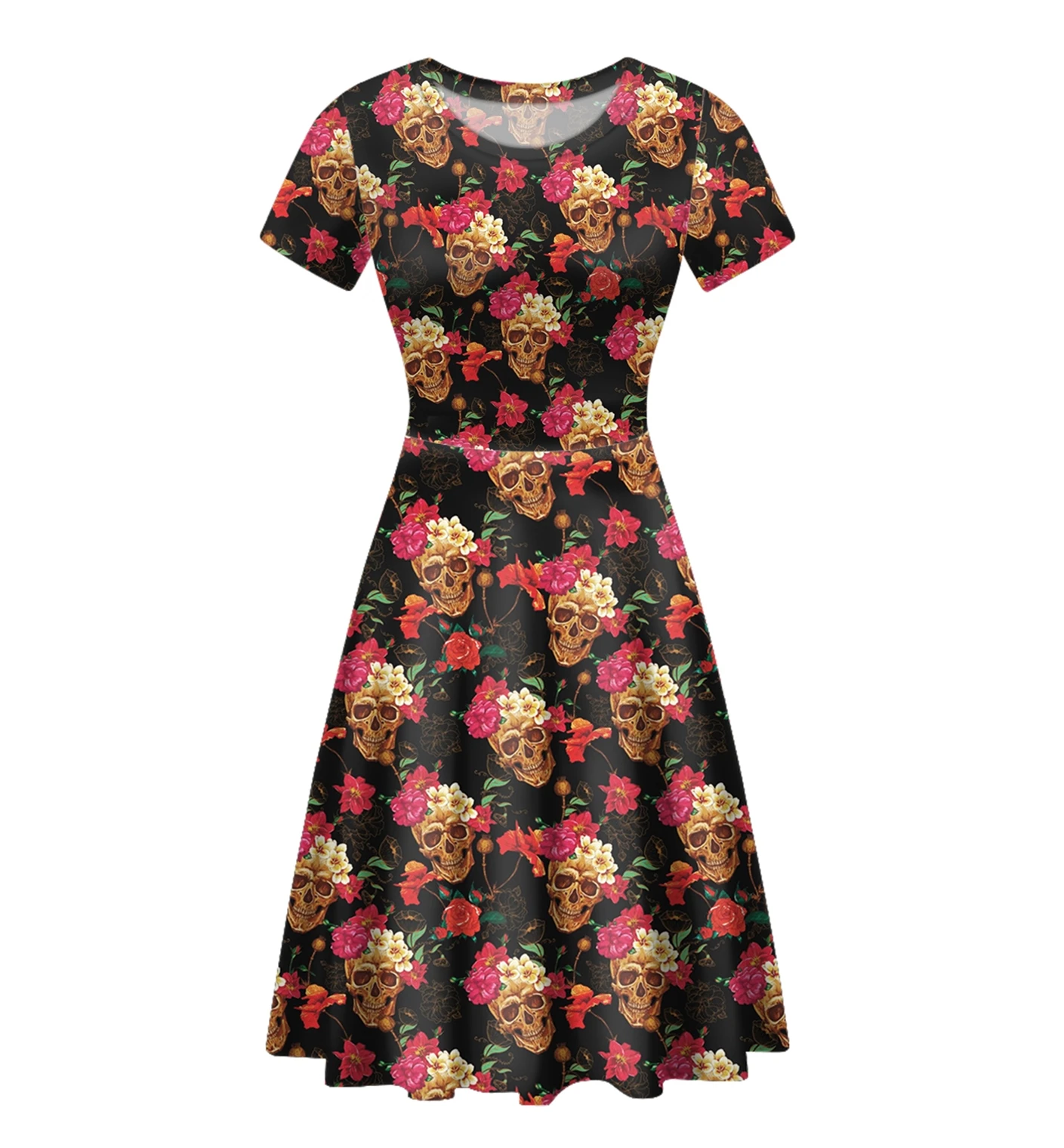 

Camo Skull Rose Printed Custom Beach Summer Casual Dresses O-neck Short Sleeve Loose A-Line Dress Womens Clothing