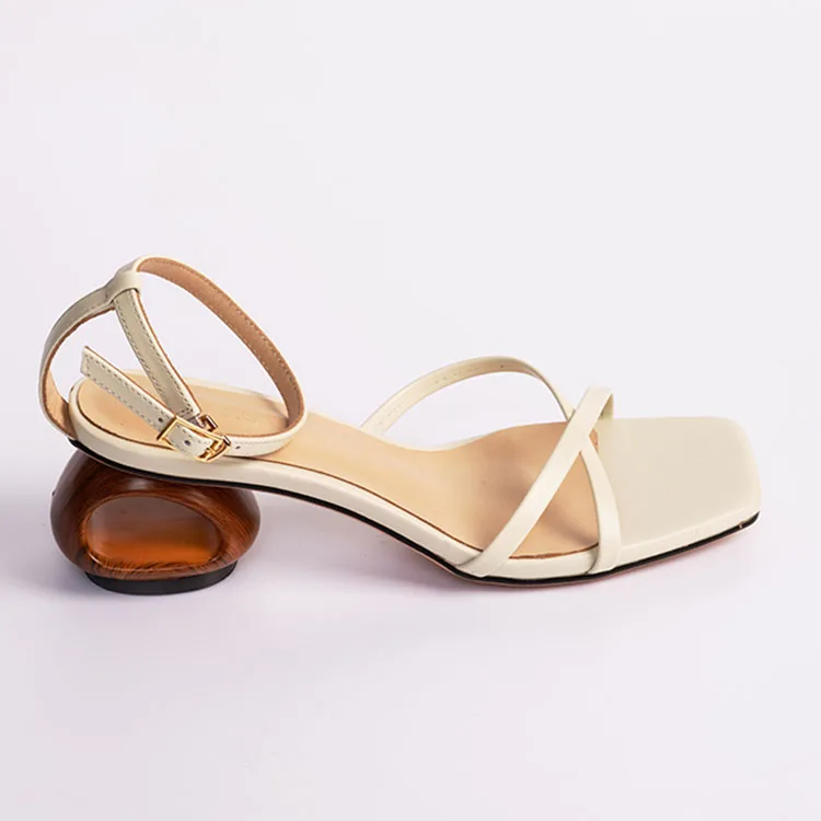 

Fashion new design open toe square strange style heel PU cross straps sandal beautiful ladies' mules sandals