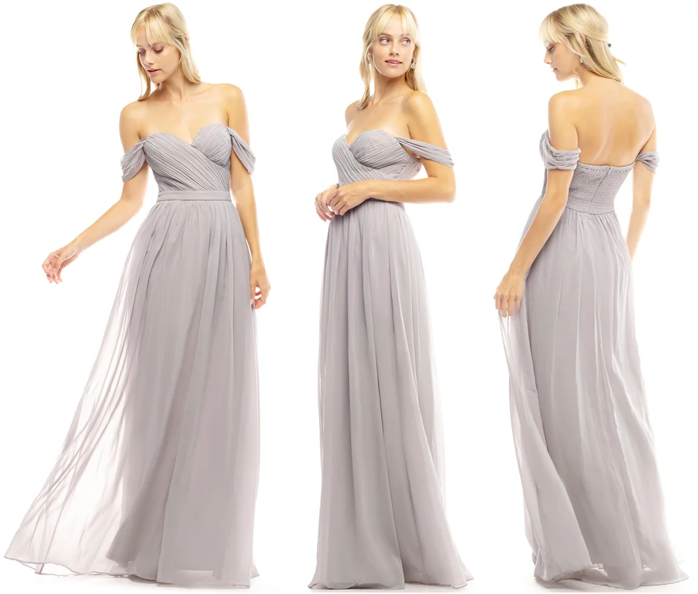 

Latest design strapless a-line pleated grey long bridesmaid dresses elegant