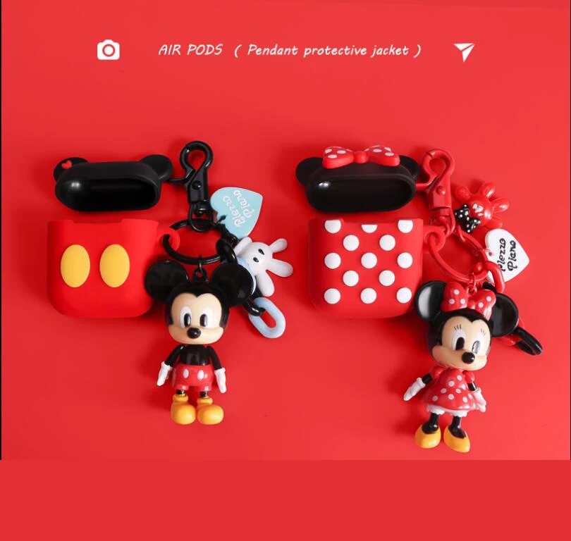 

Cute 3D Mickey Minnie Doll Keychain Silicone Earphone Headset case For Airpods 1 2 Charging Box, Colorful