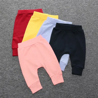 

B53276A Spring autumn new baby boys and girls pure color cute pants, Pink/red/gray/yellow/navy