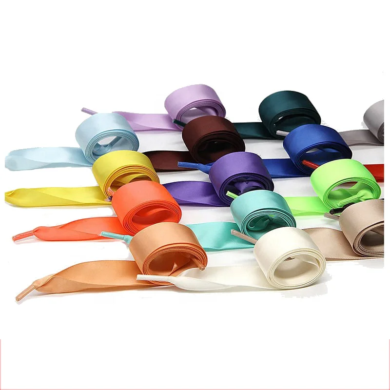 

Amazon Promotional shoelace Flat Color Double-Sided Polyester Band width Braided shoelace custom satin ribbon shoelace