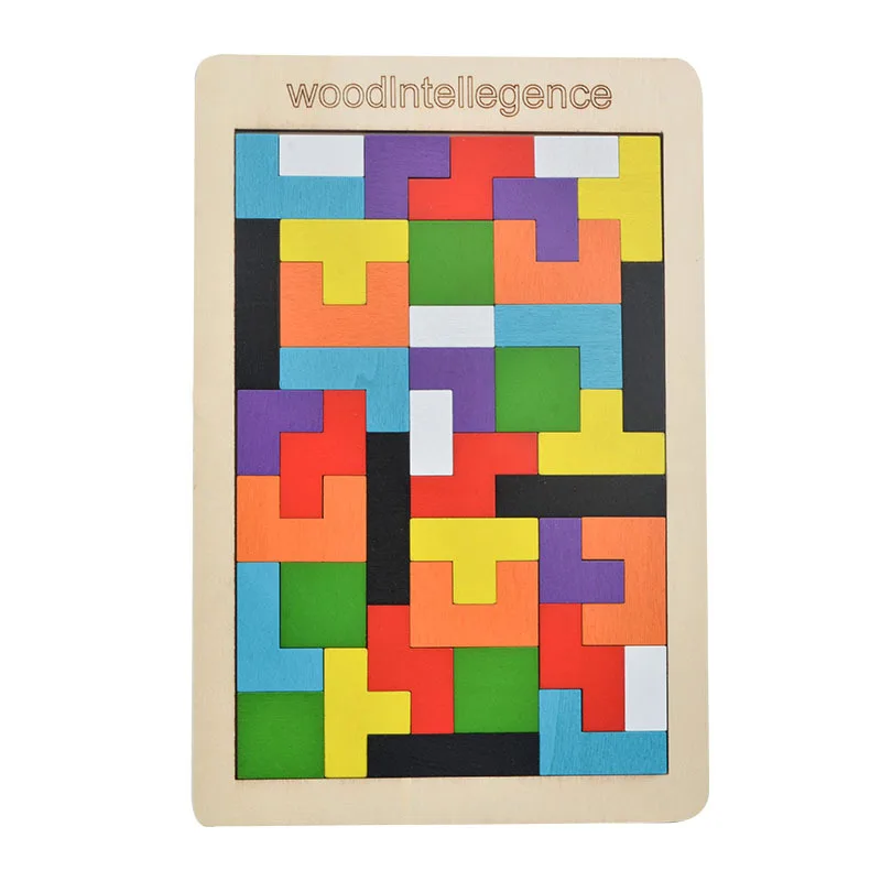 

CL360 Early Educational Tangram Jigsaw Puzzles Wooden Tetri Puzzle Children`s Montessori 3D Russian Blocks