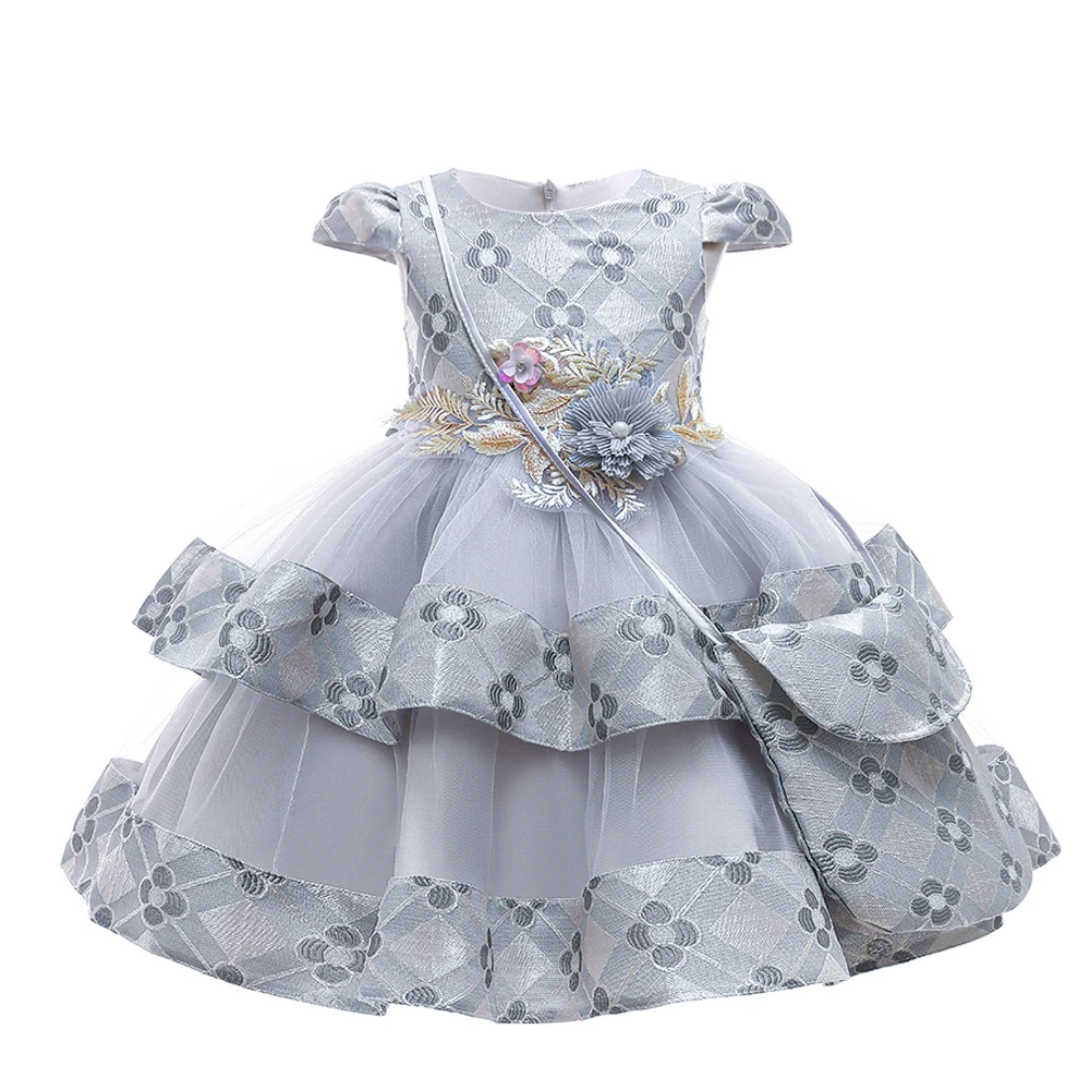 

Girl Cute Handbag Princess Dresses 3-10 Years Kids Clothes Children Garment Clothes, Pink,green,gray