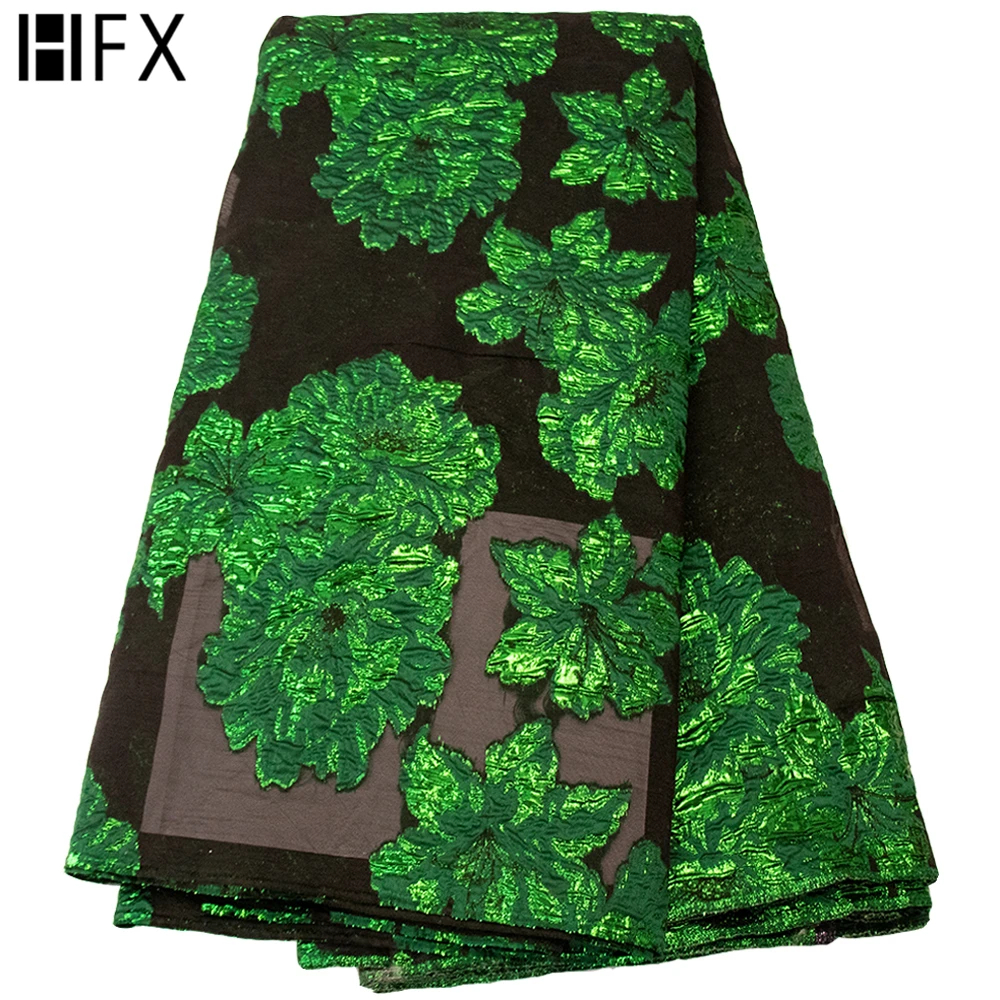 

HFX latest design african french lace fabric green nigeria style flower embroidery brocade jacquard fabric for wedding dress