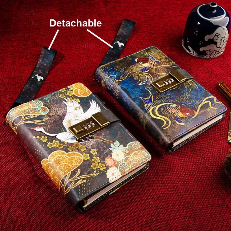

Custom vintage loose-leaf leather cover a6 diary notebook with lock
