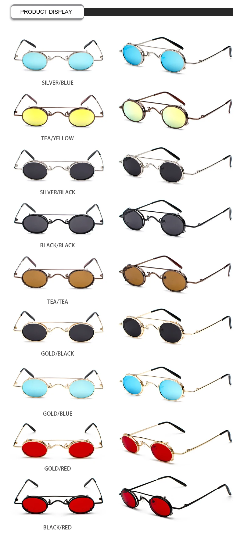Double Bridge Oculos De Sol Women Men Red Blue Cat3 UV400 Filp Round Sunglasses