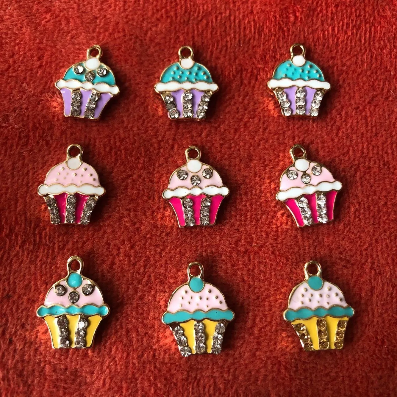 

high end double side color enamel rhinestones cake icecream charms fancy metal cake charms custom food cake jewelry charms, Mix color