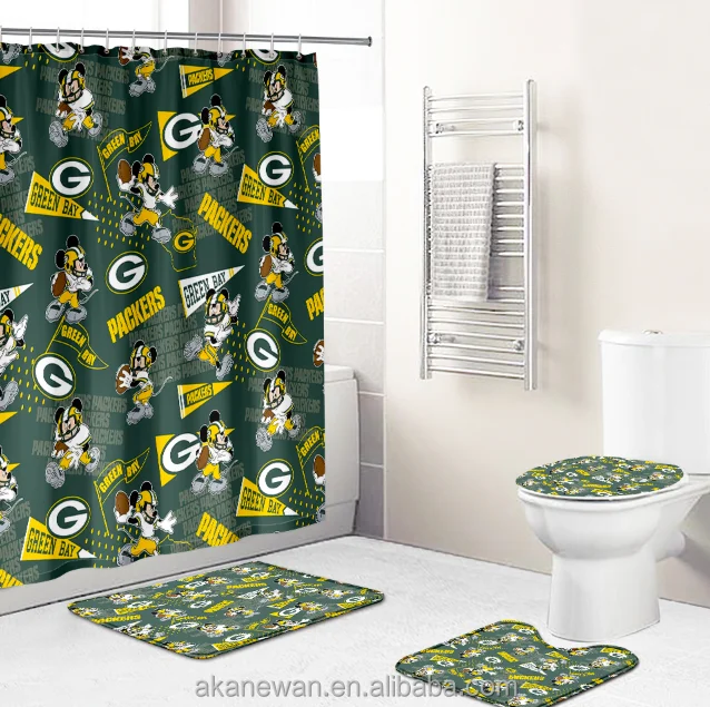 

Custom 3D print Disney-style Mickey designed New York Yankees green Bathroom Sets With Shower Curtain and Rugs