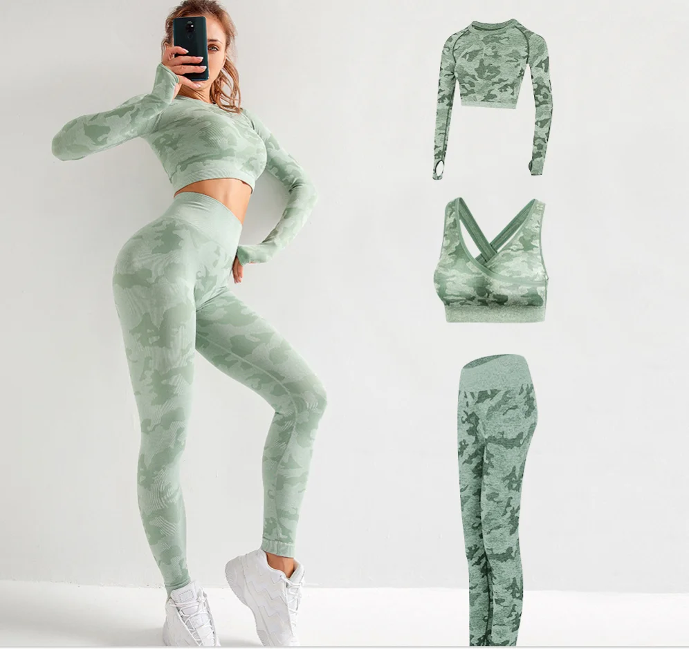 

Camo Yoga Set Women Seamless Fitness Yoga Bra Sport Bra Camouflage High Waist GYM Leggings Pants Fitness Suit Workout leggins, As shown in the figure