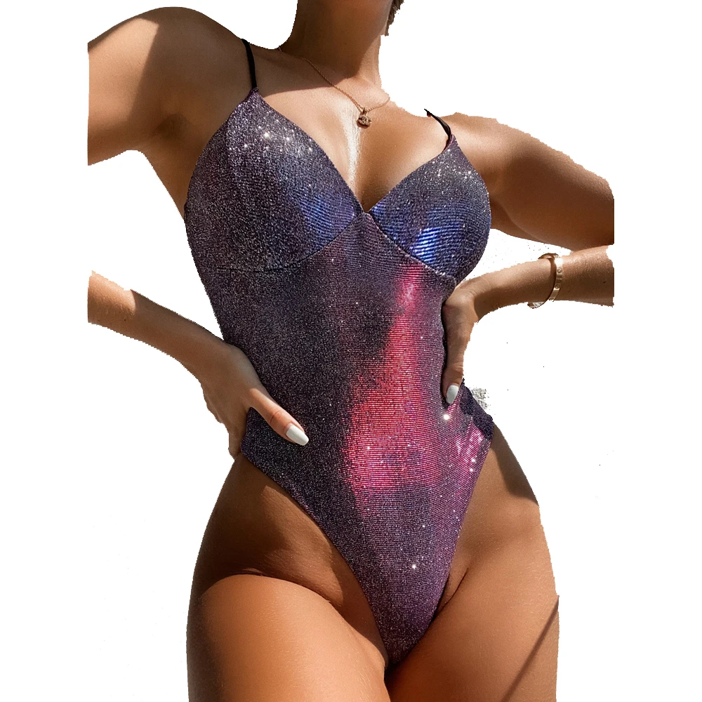 

2021 Sexy Bling Shining One Piece Swimwear for Women Party Beach