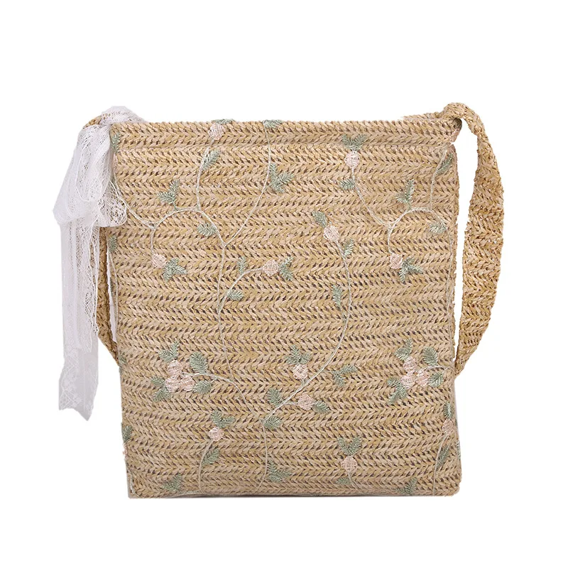 

SP806 fashion embroidery crafts handbag straw flower embroidery tote bag with scarf, Picture shown