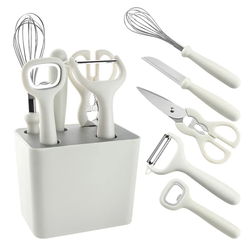 

New Arrival Kitchen Gadget For Kitchen Accessories Including Paring Knife Scissors Peeler Opener and Egg Whisk, White