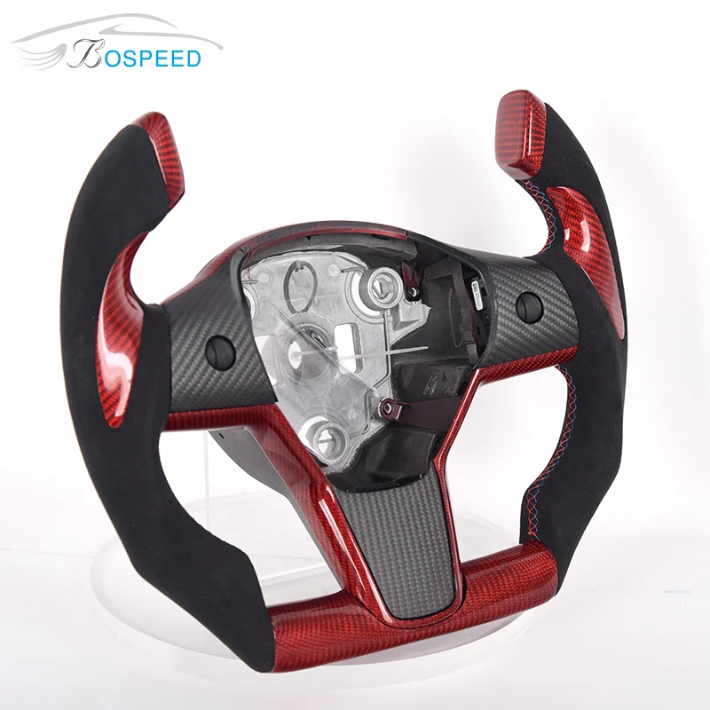 

Car Steering Wheel For Tesla Genuine Carbon Fiber Perforated Leather Led Display Model 3 X Y Model S Yoke Custom