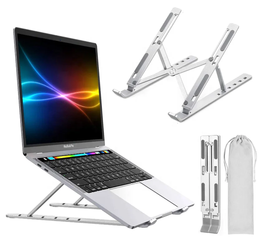 

Portable Folding Desktop Notebook Holder Adjustable Lift Bracket Aluminum Ergonomic Nonslip 7 Angles Laptop Stand, Gray