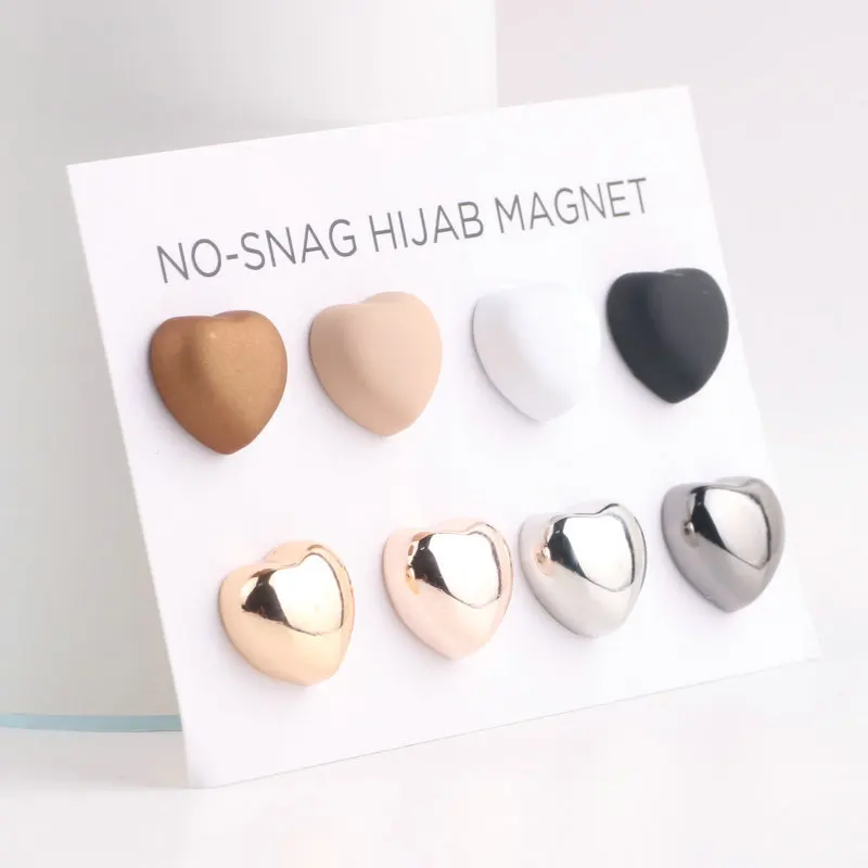 

Hot Sale Custom 2021 Hijab Pins Scarf Brooches Buckle Magnetic Heart - Shaped Buckle Metal Muslim Brooch Accessories, 8 colors