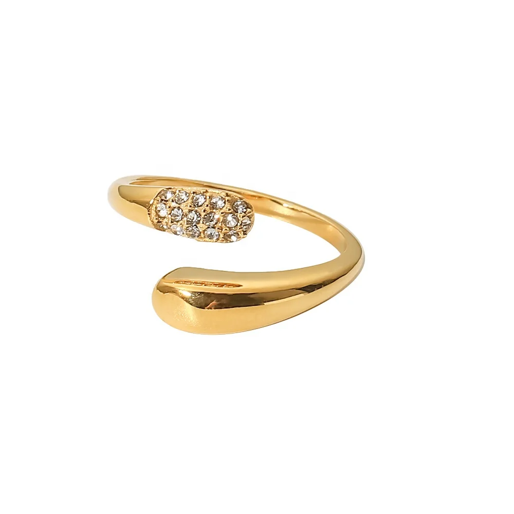 New Arrival 18k Gold Plated Snake Shape Opening Micro Cz Diamond Opening Ring For Woman