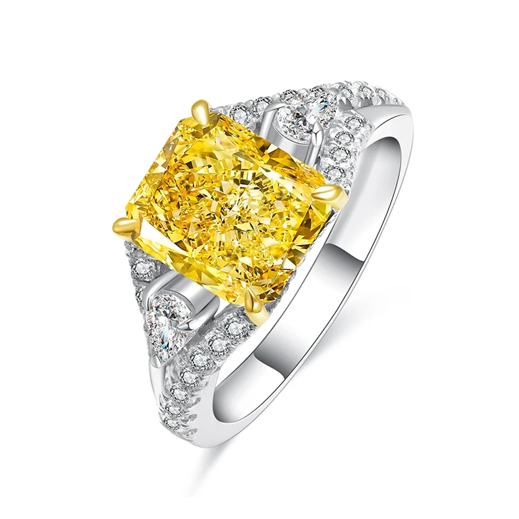 

Factory 9K Attractive Fashion Show Radiant Cutting Simulated Yellow Fancy Diamond Ring for Christmas