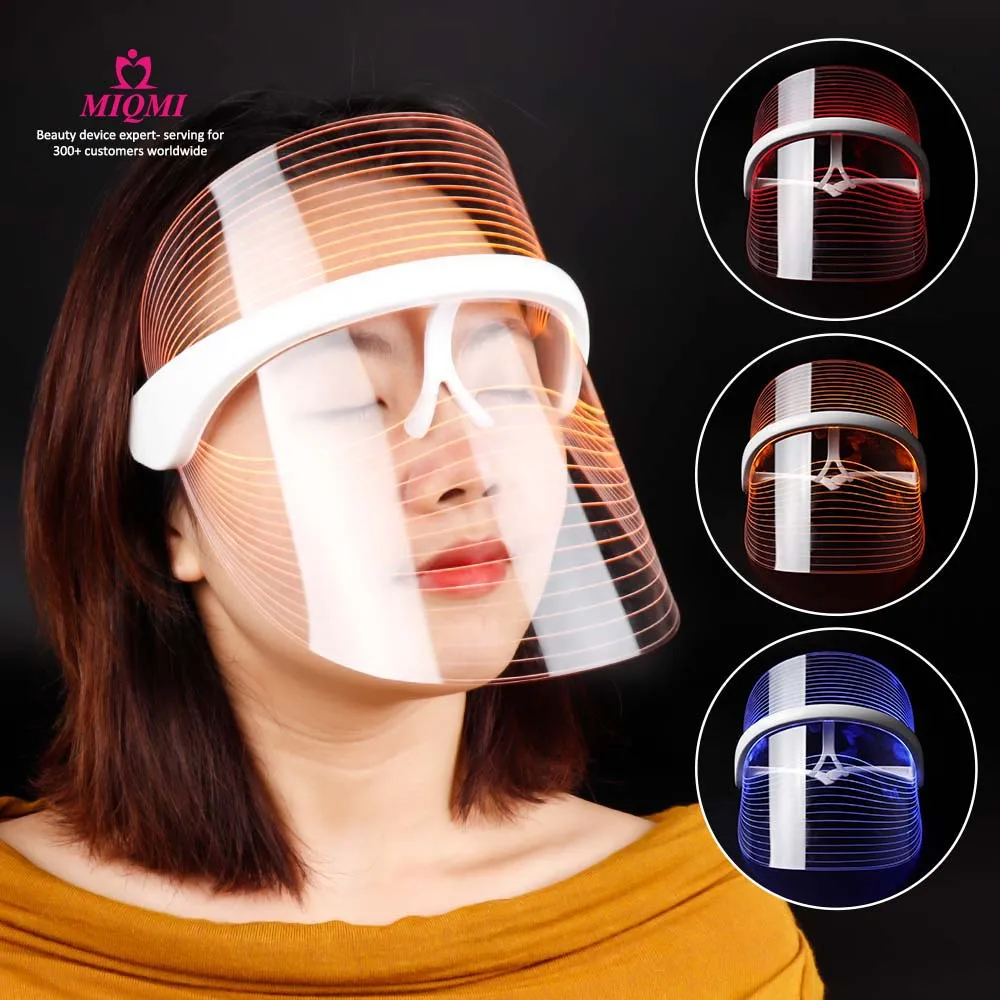 

MIQMI facial skin tightening usb charge 3 color led light therapy face mask home use led photon face mask face changing mask, White abs meterail