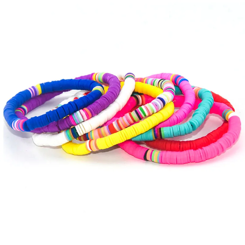 

Summer fashion beach Bohemian sweet 6mm color soft pottery Bracelet women's elastic rope bracelet