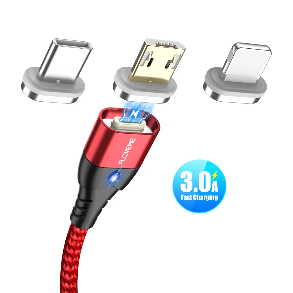 

Free Shipping 1 Sample OK FLOVEME 3A Magnet Mobile Phone Charger For Lighting Micro USB Type C Magnetic Data Charging Cable