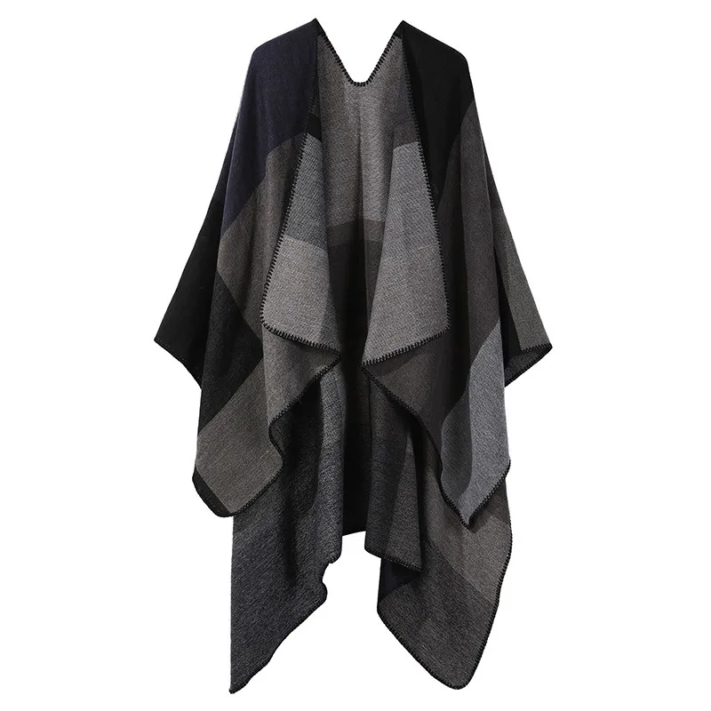 

Eur and USA imitation cashmere slit cloak double-sided plaid warm shawl leopard print thickened cashmere women scarf shawl