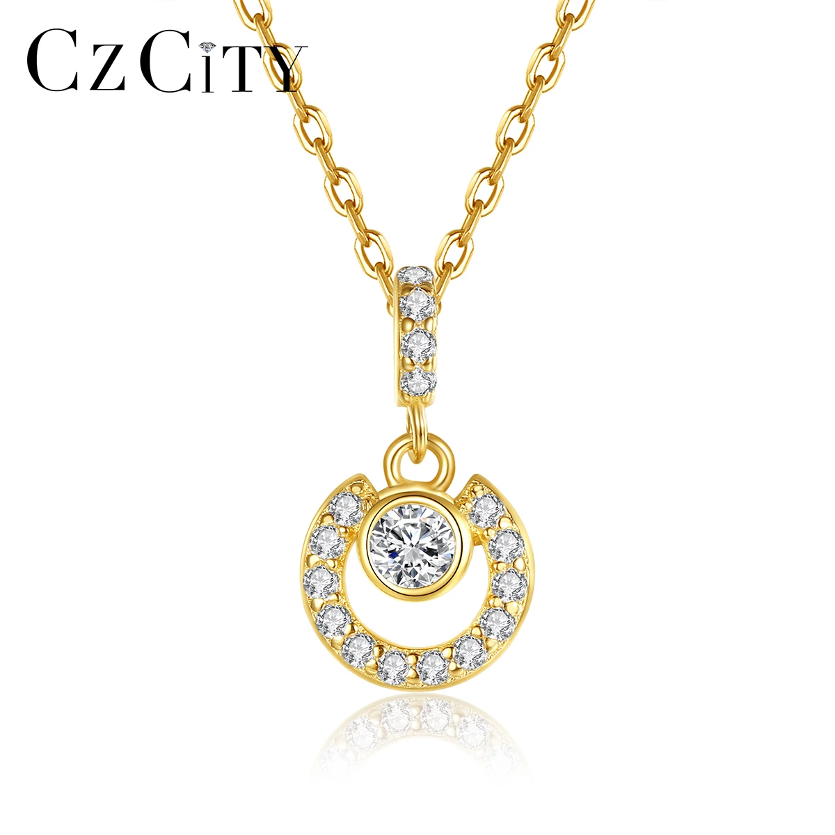 

CZCITY Woman Statement Chain Trendy Diamond Gold Girl Dainty Disc Fashion Jewelry Round Pendant Necklace