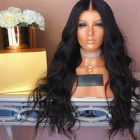 

Promotion Long Black Wavy Brazilian Human Hair Lace Front Wig Virgin Hair Wigs Bleached Knots