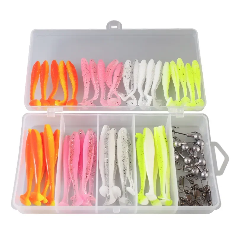 61pcs Set Box Swim Bait Fishing Lures Soft with Jig Head Soft Bait Lures Swimbait Soft Plastic Fishing Lure Wholesale