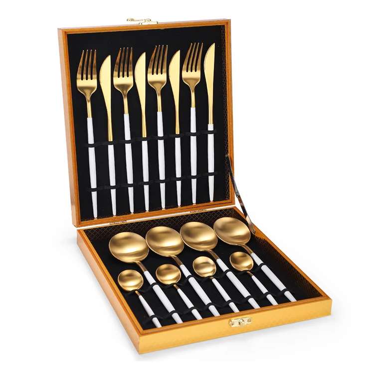 

Classic set black/white/blue/pink handle cutlery stainless steel cutlery box set, Gold black/red/white/blue/pink handle