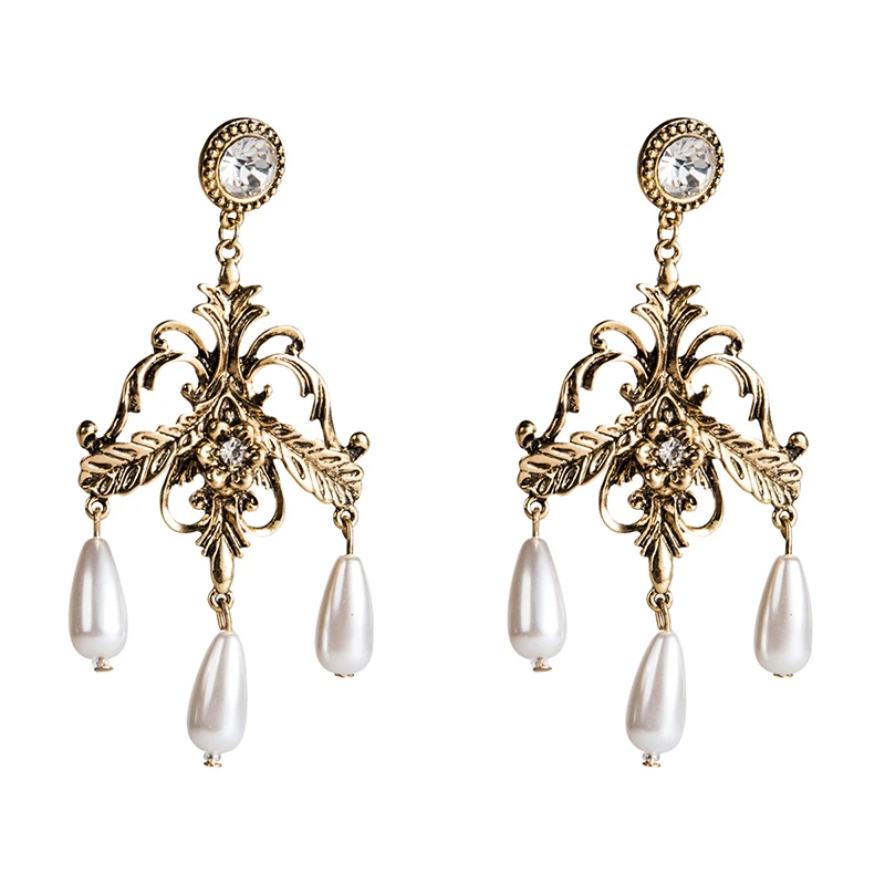 

Jachon Baroque Water Drop Shaped Pearl Earrings Retro court style chandelier earrings, Like picture