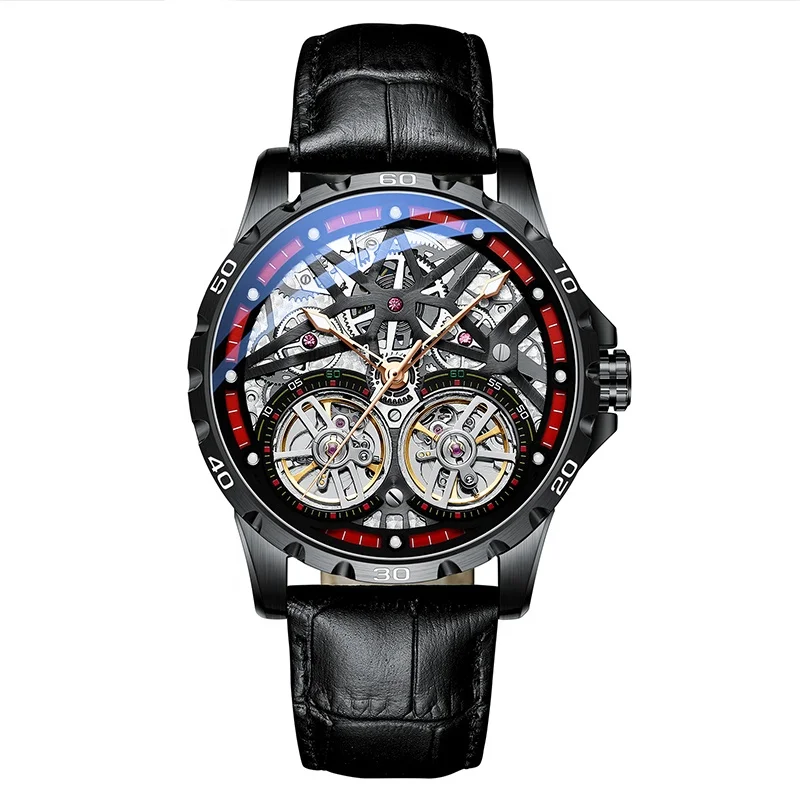 

2021 New Double Flywheel Waterproof Watch Men's Automatic Mechanical Watch Fashion Hollow Large Dial Watch