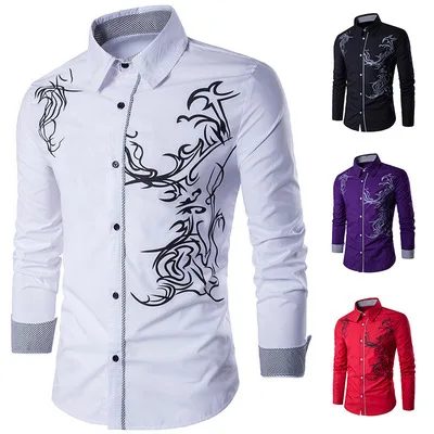 

Ecoparty Men Shirts Long Sleeve Male Business Casual Printed Fashion Formal Shirts Size M-3XL, As show