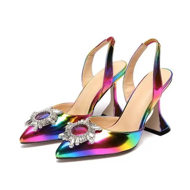 

Best Sell Ladies Diamond Sunflower Sandals Chromatic Color Pointed Toe High Heels, Picture color