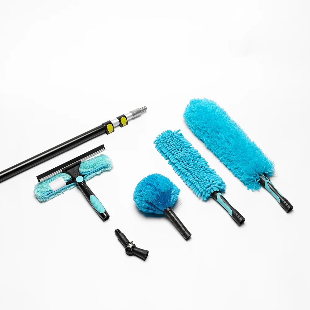 Professional High Reach Custom 12-24ft Telescopic Aluminum Pole Window Cleaning Equipment Microfiber Wash Squeegee for Ceiling