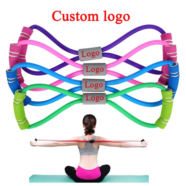 

Hot Yoga Fitness 8 Word Rope Workout Trainning Rubber Elastic Sports Exercise Resistance Bands, Black green blue red yellow