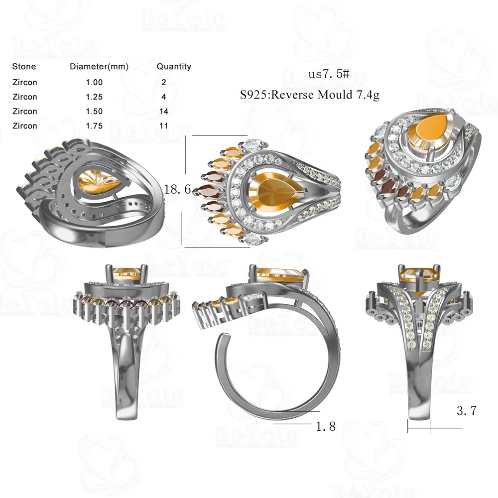 product-Beyaly CAD Custom Jewelry Heteromorphic Stone Coloured Feathered Tribal Ring-BEYALY-img