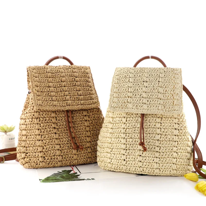 

Amazon Hot Sale Women Summer Beach Holiday Natural Straw Bag Backpack