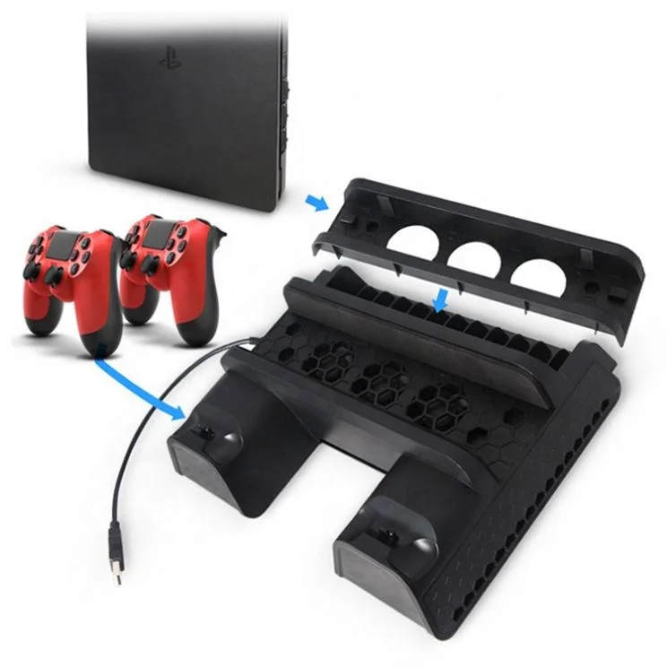 

3 in 1 Dual Charging Station Dock with Cooling Fan for PS4 Slim/PS4 Pro Multifunction LED Controller Holder, Black